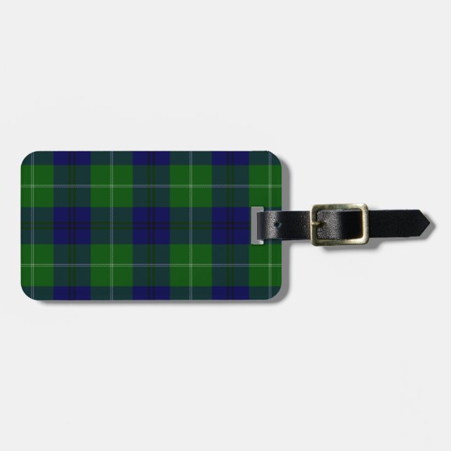 Étiquette À Bagage Oliphant tartan bleu vert plaid (Devant horizontal)