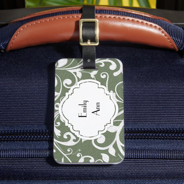 Étiquette À Bagage Olive Vert Personnalisé Fleuron Blanc (Insitu Rectoal 2)