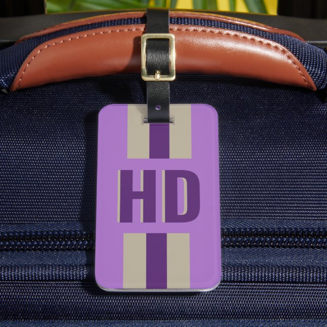 Étiquette À Bagage Ombre douce violette rayée monogramme rétro (Insitu Rectoal 2)
