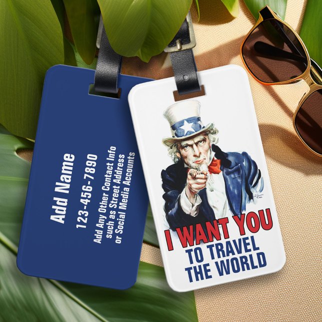 Étiquette À Bagage Oncle Sam - Je Veux Que Vous Voyagiez (Custom Luggage Tag)
