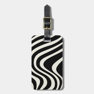 Étiquette À Bagage Ondes de style rétro noir et blanc