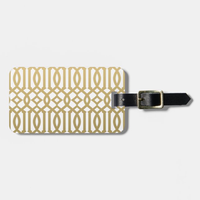Étiquette À Bagage Or et motif moderne blanc de treillis (Devant horizontal)