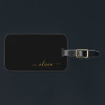 Étiquette À Bagage Or Girly Script Monogramme Nom Moderne en Or Noir<br><div class="desc">Monogramme Noir et Or Ajoutez votre propre Nom Étiquette de Bagage Script L'étiquette de bagage fait le cadeau parfait pour un anniversaire sweet 16,  un mariage,  une douche de mariée,  une baby shower ou une soirée d'enterrement de vie de jeune fille pour quelqu'un qui décore sa chambre avec style.</div>