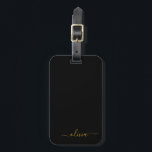 Étiquette À Bagage Or Girly Script Monogramme Nom Moderne en Or Noir<br><div class="desc">Monogramme Or et Noir Ajoutez Votre Propre Nom Étiquette de Bagage Signature Coussin. L'étiquette de bagage fait le parfait cadeau pour un anniversaire sweet 16,  mariage,  douche de mariée,  douche de bébé ou enterrement de vie de jeune fille pour quelqu'un qui aime un style chic élégant et moderne.</div>