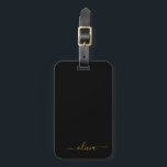 Étiquette À Bagage Or Girly Script Monogramme Nom Moderne en Or Noir<br><div class="desc">Monogramme Or et Noir Ajoutez Votre Propre Nom Étiquette de Bagage Signature Coussin. L'étiquette de bagage fait le parfait cadeau pour un anniversaire sweet 16,  mariage,  douche de mariée,  douche de bébé ou enterrement de vie de jeune fille pour quelqu'un qui aime un style chic élégant et moderne.</div>