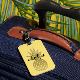 Étiquette À Bagage Or jaune ensoleillé Aloha Ananas