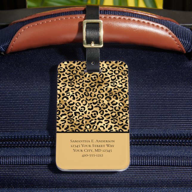 Étiquette À Bagage Or Léopard Imprimé Guépard Tendance Chic (Insitu Rectoal 2)