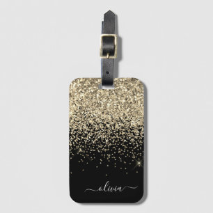 Étiquette À Bagage Or Monogramme Paillettes Pailletées Fille Nom