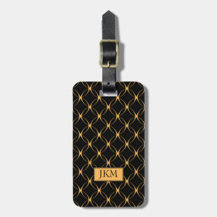 Étiquette À Bagage or noir luxueux monogramme métallique personnalisa