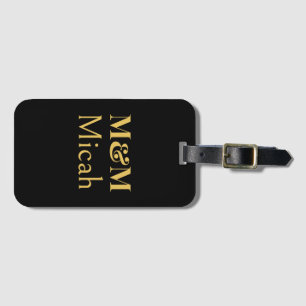 Étiquette À Bagage Or Noir Monogramme Minimaliste Luxe Moderne