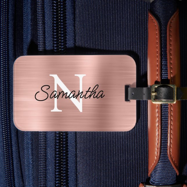 Étiquette À Bagage Or rose clair métallisé faux monogramme (Insitu Rectoal 4)