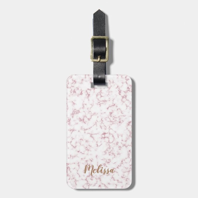 Étiquette À Bagage Or rose de marbre avec le monogramme fait sur (Devant Vertical)