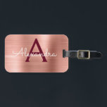 Étiquette À Bagage Or rose et monogramme balayé par Bourgogne en<br><div class="desc">Or rose - rougissent nom de monogramme balayé par Marsala de feuille métallique de rose et de Bourgogne et étiquette initiale de bagage. Cette étiquette de sac est parfaite pour de nouveau à l'école,  le travail,  ou le déplacement.</div>