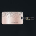 Étiquette À Bagage Or Rose - Pailletés Rose Saumon Argent Monogramme<br><div class="desc">Or Rose - Faux Pailletés Métallisés Rose Saumon et Argent Brossé Monogramme Nom et Initiale Sac ou Étiquette de Bagage. C'est le cadeau idéal pour un anniversaire sweet 16, un mariage, une douche de mariée, un anniversaire de mariage, une baby shower ou une soirée d'enterrement de vie de jeune fille...</div>