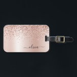 Étiquette À Bagage Or rose - rose poudré paillettes métal monogramme<br><div class="desc">Or rose - rose poudré faux feuille métallisé paillettes étincelles métal brossé monogramme nom et initiale sac ou étiquette de bagage. Cela fait le parfait cadeau pour un anniversaire sweet 16, mariage, douche de mariée, anniversaire, douche de bébé ou enterrement de vie de jeune fille pour quelqu'un qui aime le...</div>