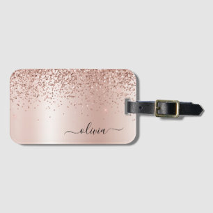 Étiquette À Bagage Or rose - rose poudré paillettes métal monogramme 