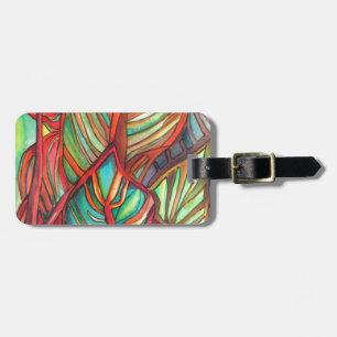 Étiquette À Bagage Orange Canna feuille aquarelle art original