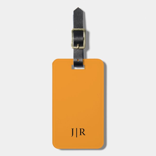Étiquette À Bagage Orange et noir I Monogramme moderne  (Devant Vertical)