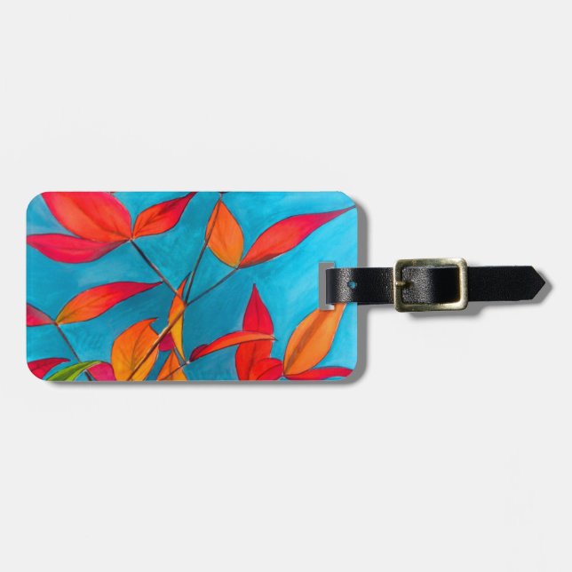 Étiquette À Bagage Orange feuille Automne art original aquarelle (Devant horizontal)