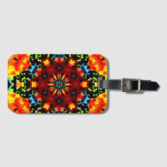 Étiquette À Bagage Orange floral (Devant Horizontal)