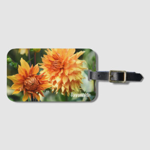 Étiquette À Bagage Orange & Jaune Dahlia Fleurs de Jardin Monogramme