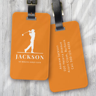 Étiquette À Bagage Orange Personnalisé Monogram Golfer