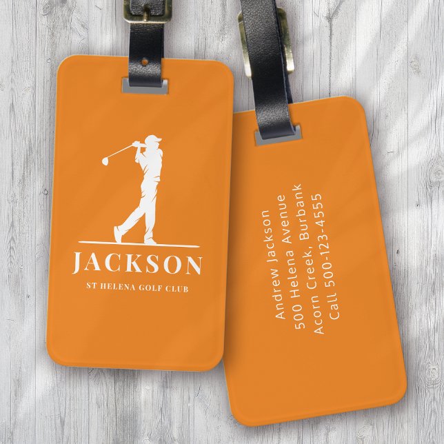 Étiquette À Bagage Orange Personnalisé Monogram Golfer (Créateur téléchargé)