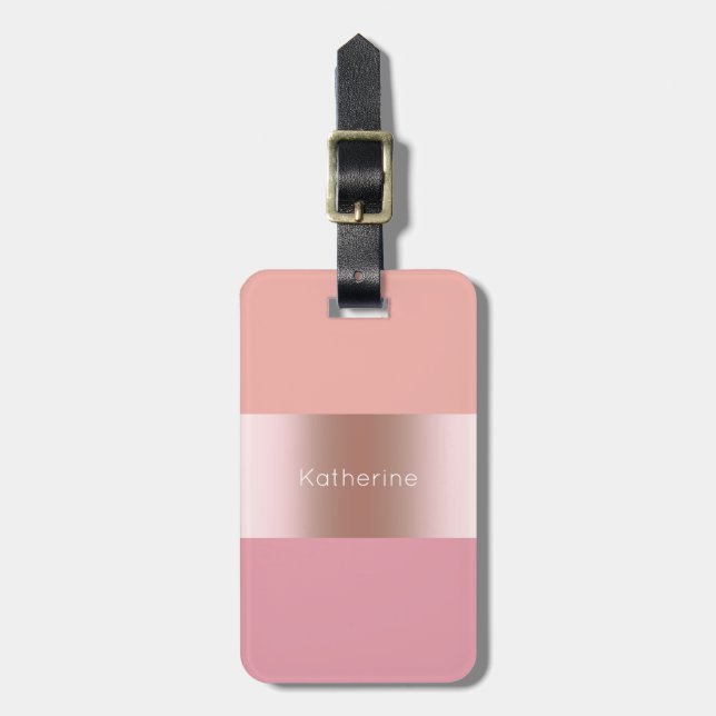 Étiquette À Bagage Orange rose de rose d'or de poussin moderne (Devant Vertical)