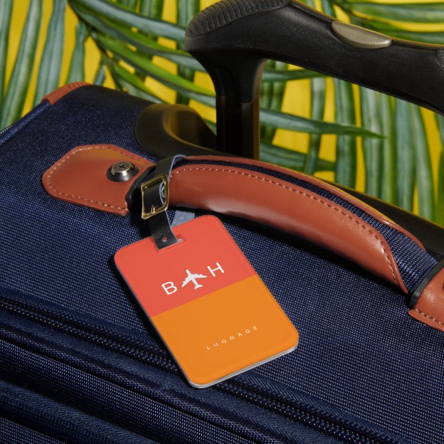 Étiquette À Bagage Orange rouge moderne avion Monogramme (Insitu Rectoal 1)