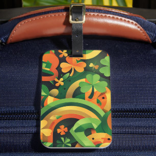 ÉTIQUETTE À BAGAGE ORANGE VERT JAUNE MOTIF IRLANDAIS ABSTRAIT