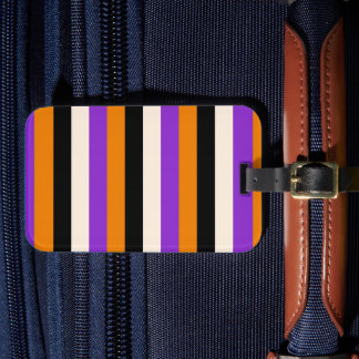 Étiquette À Bagage Orange Violet Noir Rayure Halloween
