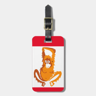 Étiquette À Bagage ORANGUTAN -Ape -Primate - Faune - Rouge et orange