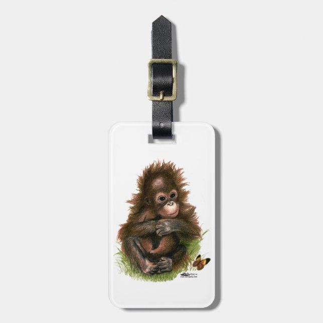 Étiquette À Bagage Orangutan Baby and Butterfly (Devant Vertical)