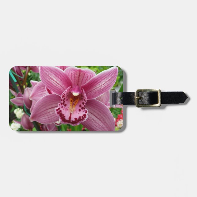 Étiquette À Bagage Orchidée violette Élégante Florale (Devant horizontal)