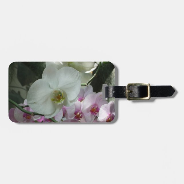 Étiquette À Bagage Orchidées blanches et violettes (Devant horizontal)