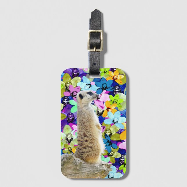 Étiquette À Bagage Orchidées Meerkat Et Aquarelles, (Devant Vertical)
