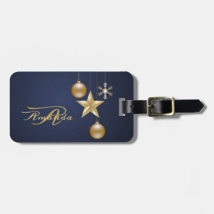 Étiquette À Bagage Ornements dorés de monogramme de Noël bleu marine