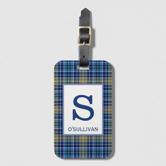 Étiquette À Bagage O'Sullivan Tartan Bleu Clair Motif (Devant Vertical)