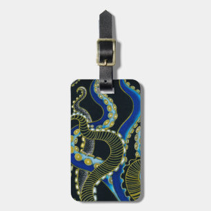 Étiquette À Bagage Otopes bleues dorées Tentacles Gris Black Art