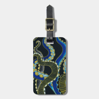 Étiquette À Bagage Otopes bleues dorées Tentacles Gris Black Art
