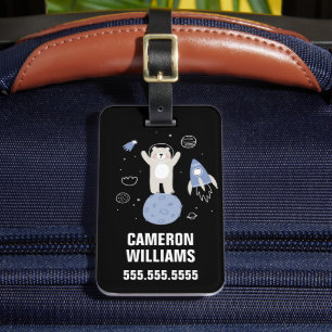 Étiquette À Bagage Ours De Cartoon Mignonne Dans L'Espace