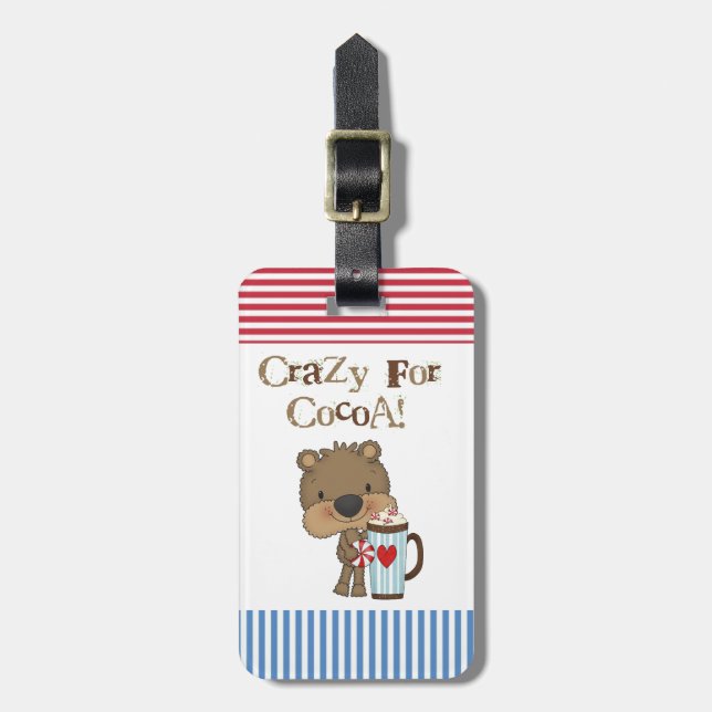 Étiquette À Bagage Ours de garçon fou pour des vacances de cacao (Devant Vertical)
