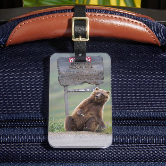 Étiquette À Bagage Ours Grizzly Joue Avec Un Panneau (Insitu Rectoal 2)