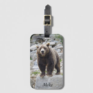 Étiquette À Bagage Ours kodiak debout sur un rocher