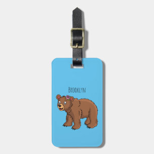 Étiquette À Bagage Ours mignon avec dessin animé sur les fleurs