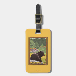 Étiquette À Bagage Ours noir dans la forêt - cascades du nord,