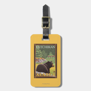 Étiquette À Bagage Ours noir dans la forêt - Ketchikan, Alaska