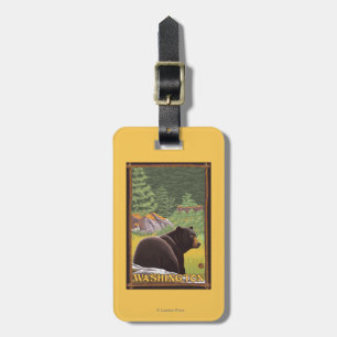 Étiquette À Bagage Ours noir dans la forêt - Washington