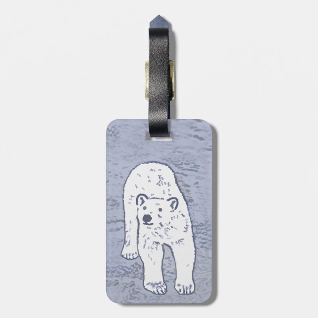 Étiquette À Bagage Ours polaire sur la peinture sur glace - Art origi (Dos Vertical)