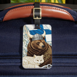 Étiquette À Bagage Ours viking finlandais, renard arctique Art Nouvea